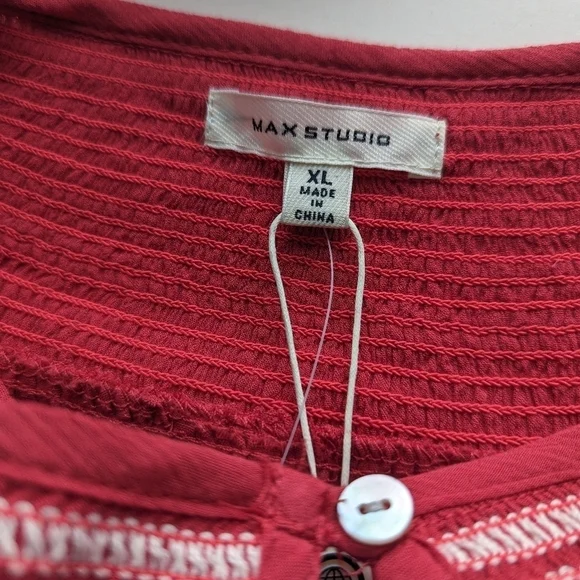 Max Studio Short Puff Sleeve Keyhole Neck Smocked Waist Dress Watermelon - sz XL - Picture 7 of 8